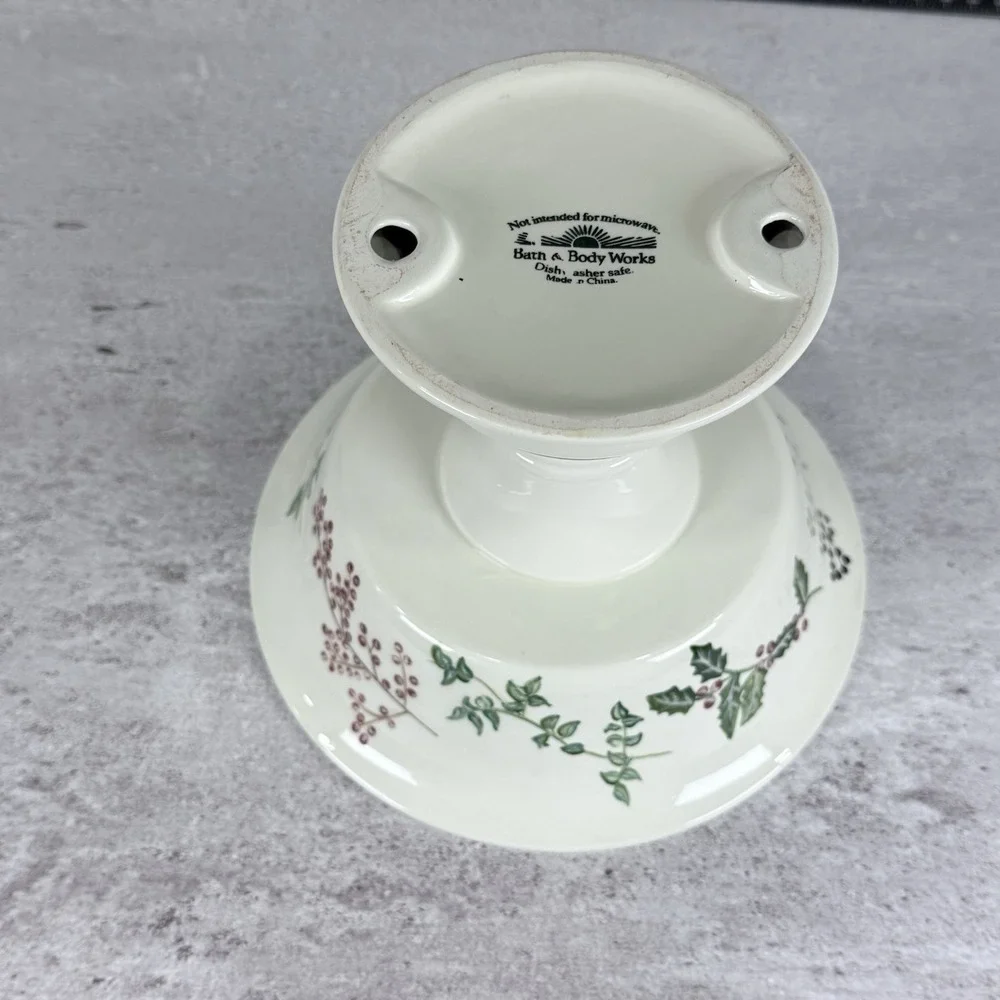 Bath and Body Works Holiday Christmas Holly Pedestal Candle Holder Candy Dish